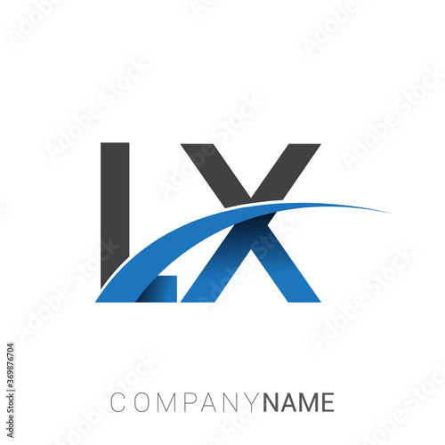 initial letter LX logotype company name colored blue and grey swoosh design. vector logo for business and company identity.