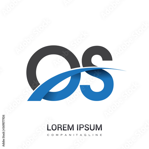 initial letter OS logotype company name colored blue and grey swoosh design. vector logo for business and company identity.