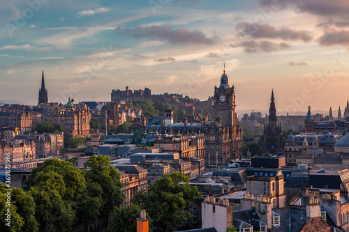 The sunset view of Edinburgh  the capital city in Scotland.