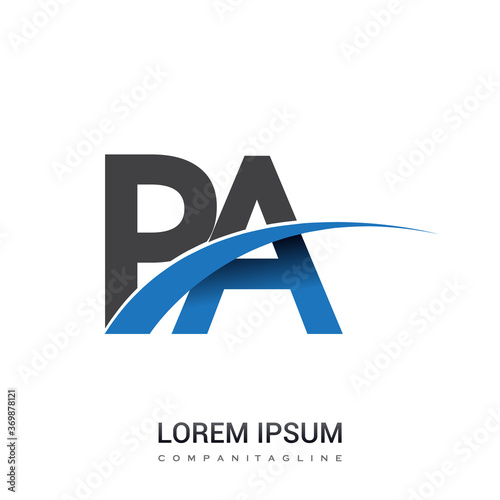 initial letter PA logotype company name colored blue and grey swoosh design. vector logo for business and company identity. photo