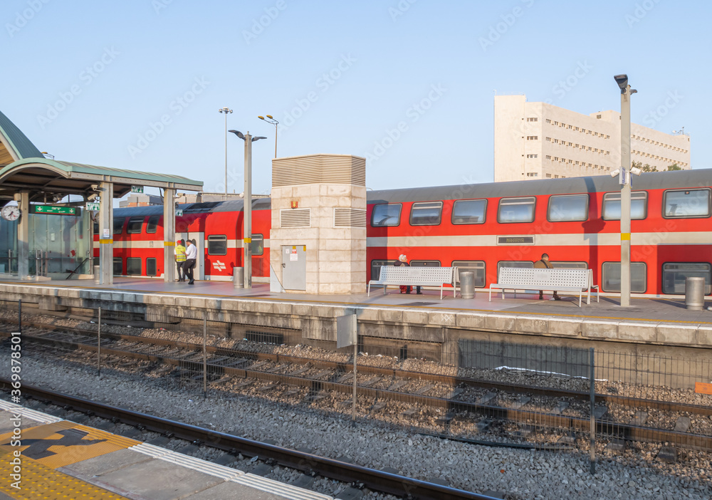 A train stands at Tel Aviv University Station on the Israeli Railway in Tel Aviv A train stands at Tel Aviv University Station on the Israeli Railway in Tel Aviv