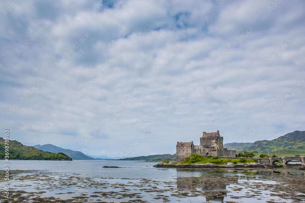 Eilean Donan Castle,  a historic landmark on a rock at the north part of Scotland.