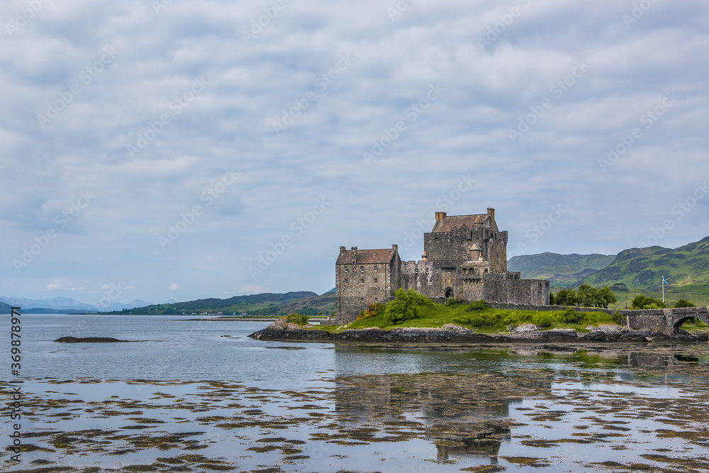 Eilean Donan Castle,  a historic landmark on a rock at the north part of Scotland.