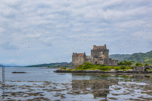 Eilean Donan Castle, a historic landmark on a rock at the north part of Scotland.