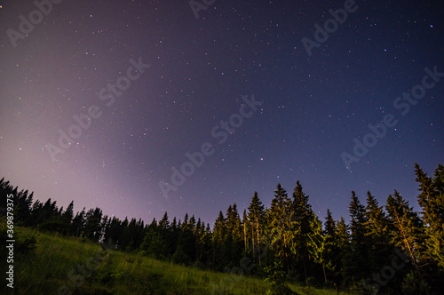 Moon and starry night in the Carpathians