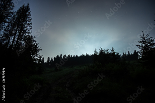 Moon and starry night in the Carpathians