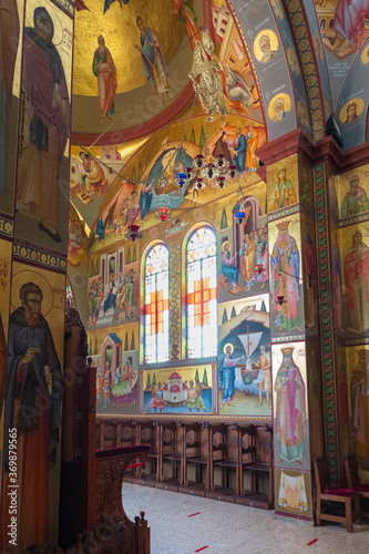 The interior of the Church of the Apostles located on the shores of the Sea of Galilee, not far from Tiberias city in northern Israel