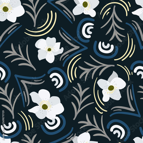 seamless floral pattern with hand drawn anemone flower. Perfect for apparel,fabric, textile, nursery decoration,wrapping paper.