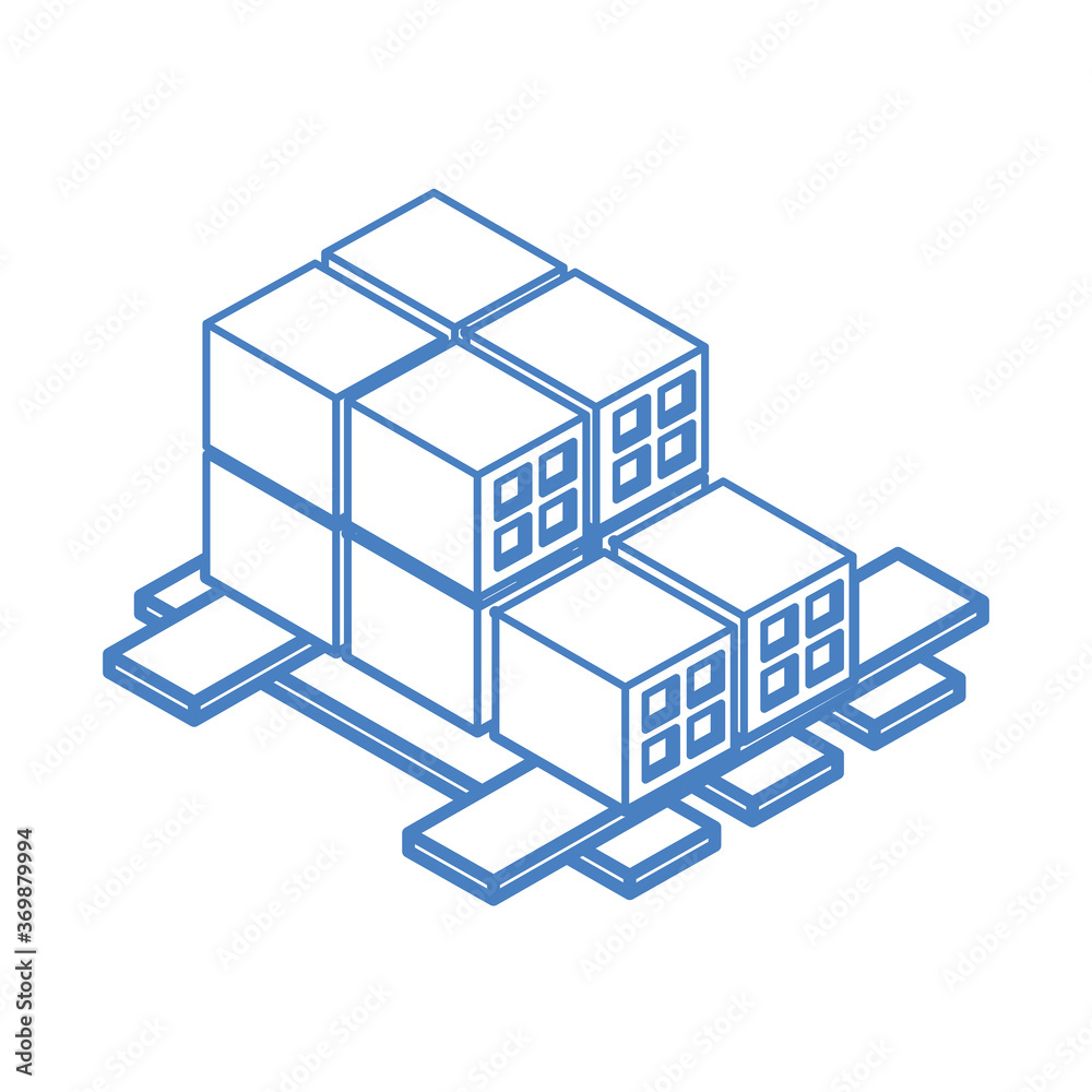 isometric repair construction bricks pile on wood pallet work equipment linear style icon design
