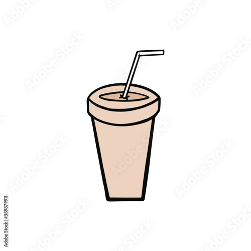 Wallpaper Mural Milk cocktail with tubule beige candy sweet frappe coffee icon. Plastic cup isolated on white background. Beverage menu. Cartoon lineart style. Use to website, postcard, notebook. Torontodigital.ca