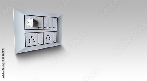 Indian standard electric wall fitting outlet board isolated in white