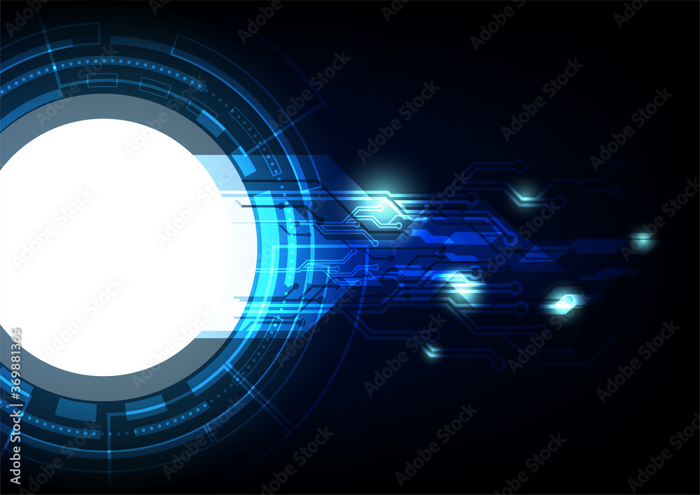 blue circle technology abstract background, cyberspace digital system wallpaper, template for website cover poster banner brochure , flat vector design