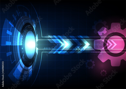 blue circle arrow cog technology abstract background, cyberspace digital system wallpaper, template for website cover poster banner brochure flat vector design