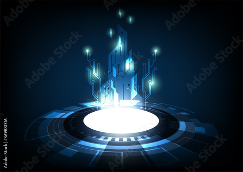 blue circle technology abstract background, cyberspace digital system wallpaper, template for website cover poster banner brochure flat vector design