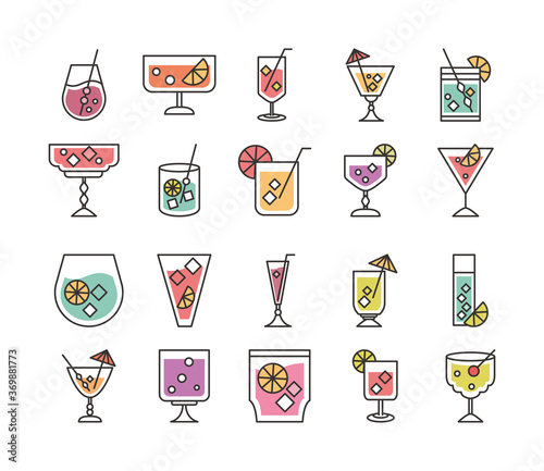 cocktail icon drink liquor refreshing alcohol glass cups icons collection