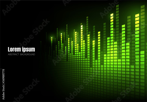 green wave sound overlap pixel equalizer perspective background, square geometric digital space wallpaper, template for website cover poster banner brochure, flat vector graphic design