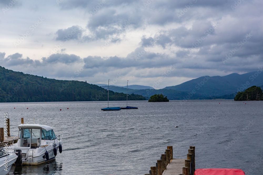 Lake Windermere on a cloudy day, in Lake District, England.
