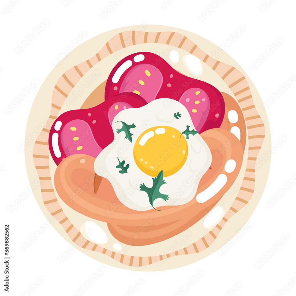 food dinner menu fresh cartoon fried egg sausages and tomatoes on dish food dinner menu fresh cartoon fried egg sausages and tomatoes on dish
