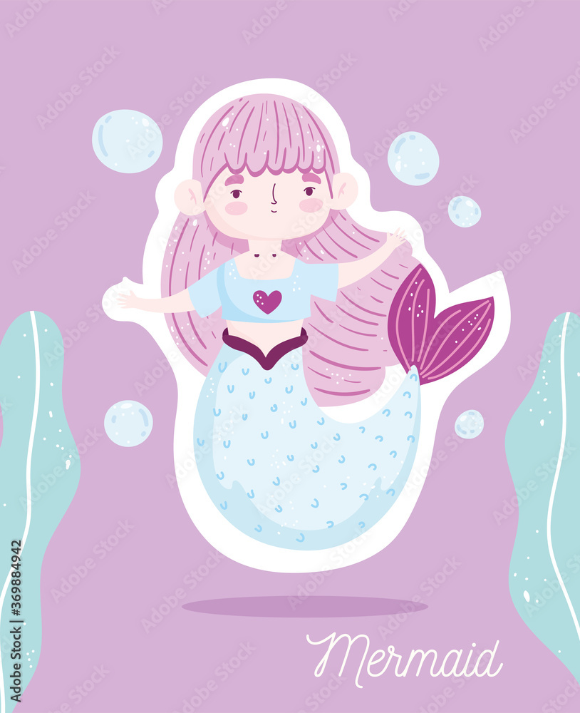 cute little mermaid cartoon character marine fairytale