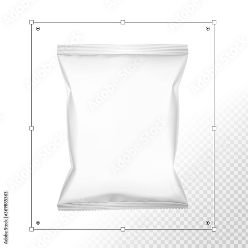 Food snack pillow bag mockup. Vector illustration on transparent background. Can be use for template your design, promo, adv. EPS10.