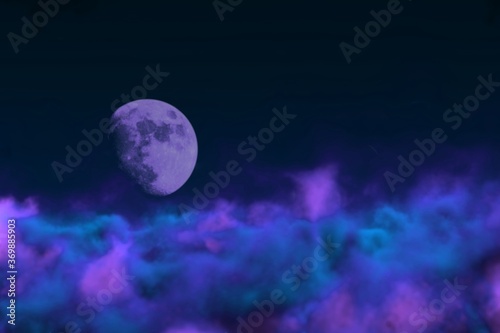 Fototapeta Naklejka Na Ścianę i Meble -  magic fog with moon with lights bokeh effect creative abstract background for creation purposes