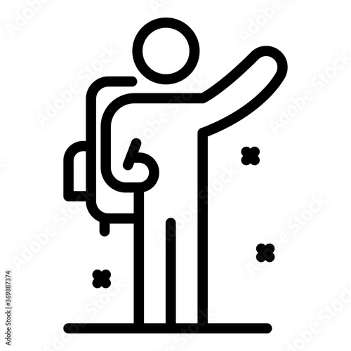 Backpack hitchhiking icon. Outline backpack hitchhiking vector icon for web design isolated on white background