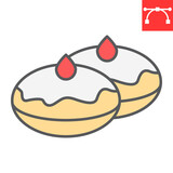 Hanukkah doughnut color line icon, bakery and dessert, hanukkah donut sign vector graphics, editable stroke filled outline icon, eps 10.