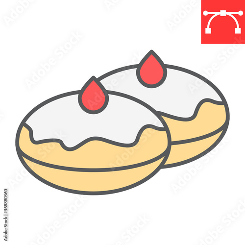 Hanukkah doughnut color line icon, bakery and dessert, hanukkah donut sign vector graphics, editable stroke filled outline icon, eps 10.