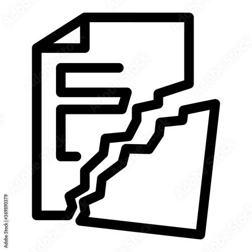 Broken file icon. Outline broken file vector icon for web design isolated on white background