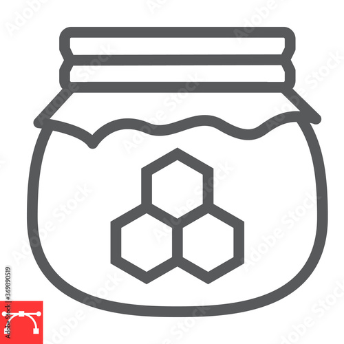 Honey jar line icon, rosh hashanah and hive, honey sign vector graphics, editable stroke linear icon, eps 10.