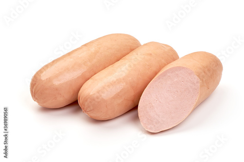 Boiled pork sausages, isolated on white background