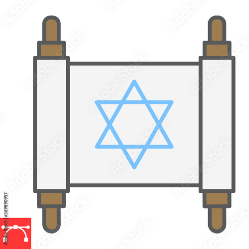 Jewish torah color line icon, rosh hashanah and scroll, torah sign vector graphics, editable stroke filled outline icon, eps 10.