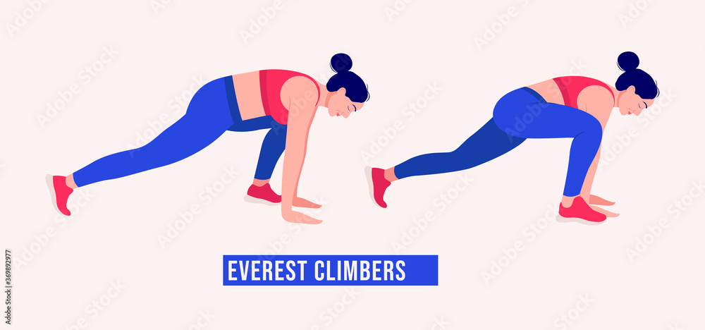 Everest Climbers exercise, Woman workout fitness, aerobic and exercises. Vector Illustration.