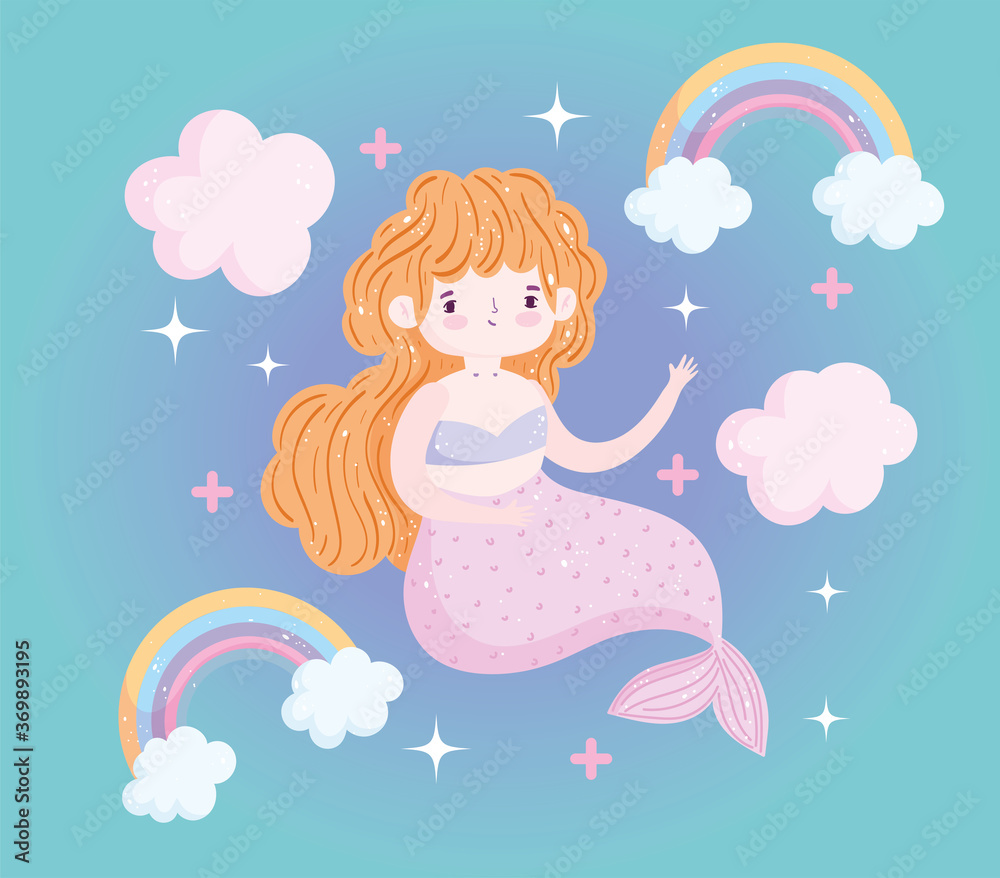 cute little mermaid rainbows clouds decoration cartoon cute little mermaid rainbows clouds decoration cartoon