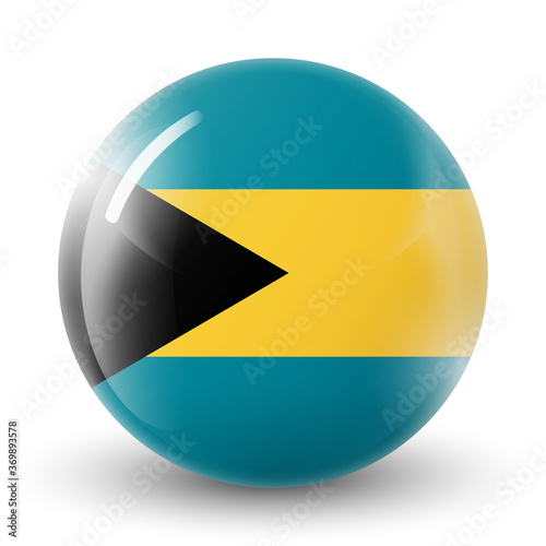 Free Download Glass light ball with flag of Bahamas. Round sphere, template icon. National symbol. Glossy realistic ball, 3D abstract vector illustration highlighted on a white background. Big bubble. - GFXLoad