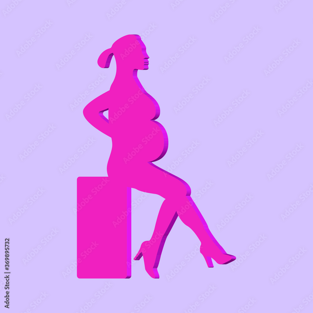 Pregnant girl sits pink on a purple background 3d, vector Pregnant girl sits pink on a purple background 3d, vector