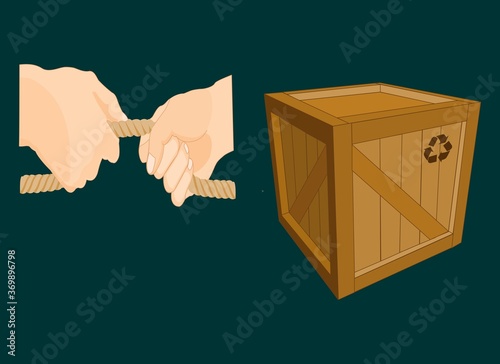 Wooden boxes and hands holding straps