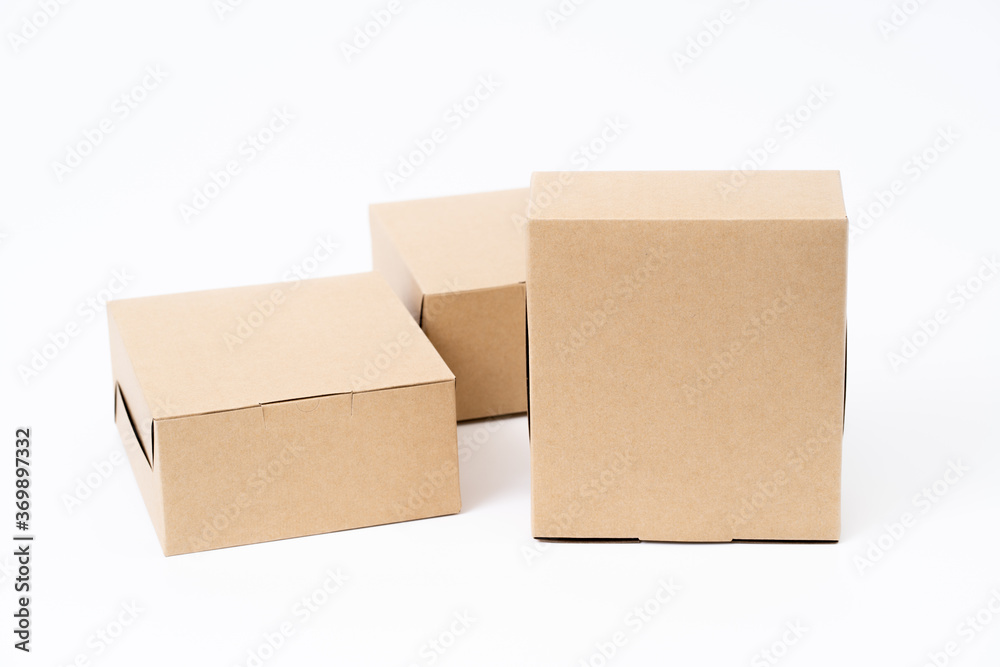 Brown paper box for food package. carton on a white background.