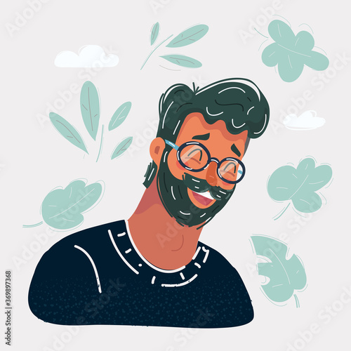 Vector illustration of Close up portrait of attractive beared male face.