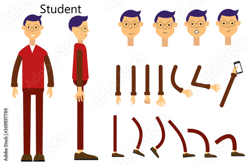 The character is a student. The character is ready for animation. Gait animation.