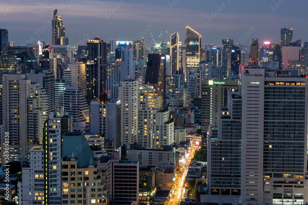 City building Bangkok Thailand downtown, cityscape background. August 2020.