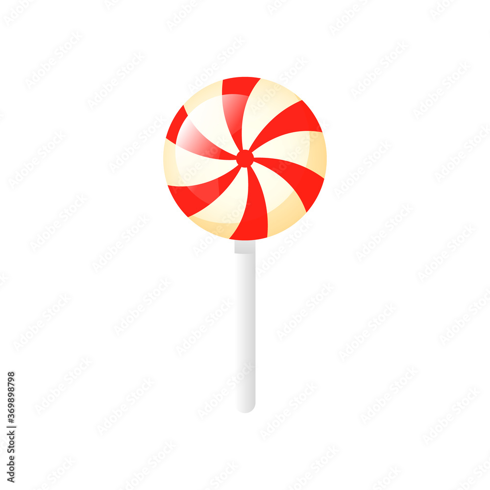 Isolated cartoon lollipop with red stripes on a white background. Isolated cartoon lollipop with red stripes on a white background.