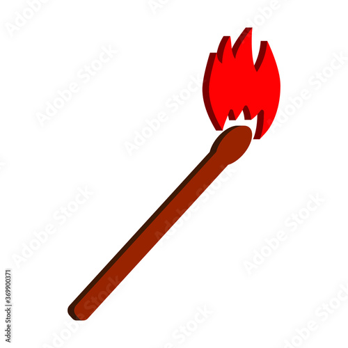 The match is burning on a white background 3d, vector
