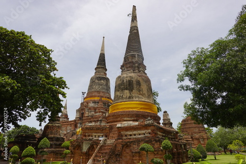 Ancient Red Brick Stupas in Wat Ma Hae Yong, Historic Temple , Ayuthaya, Thailand
