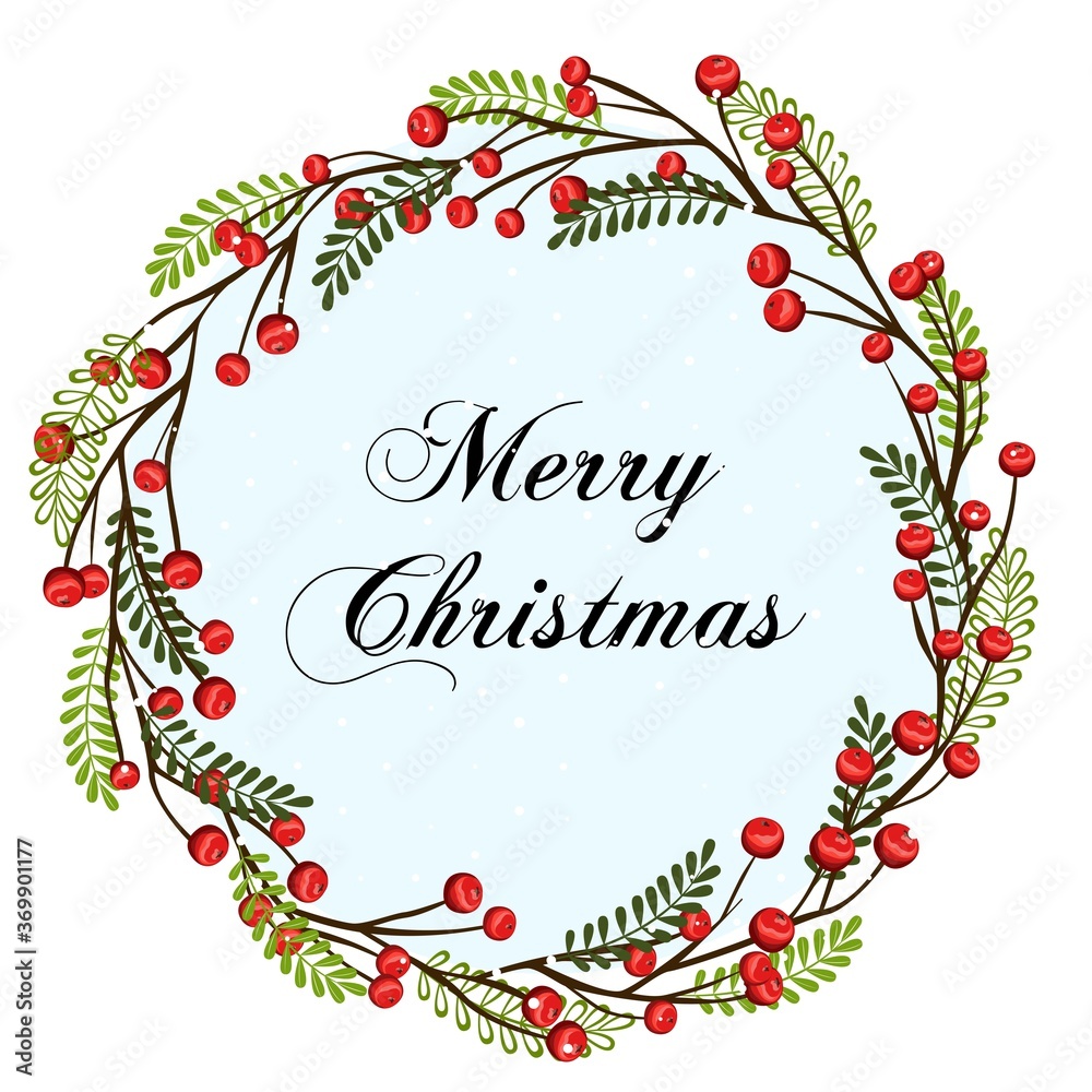 Christmas endless brush from fir and rowan with wreath. Holiday seamless decoration. Illustration for postcards, greetings, cards, logo. Christmas endless brush from fir and rowan with wreath. Holiday seamless decoration. Illustration for postcards, greetings, cards, logo.
