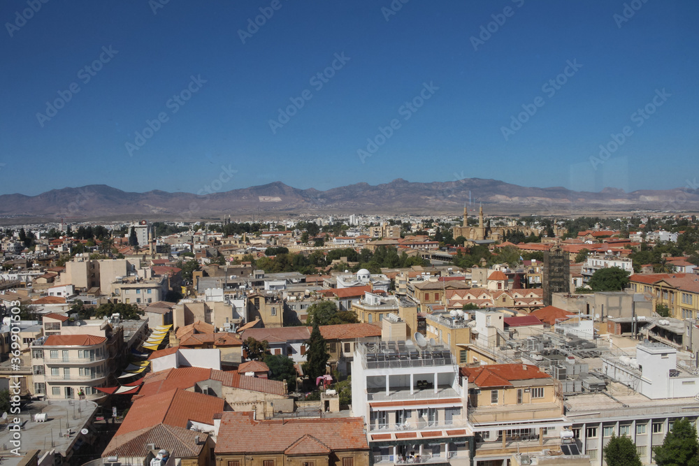 View of the mountains and Nicosia from the observation deck of Shacolas Tower. Nicosia. Cyprus.