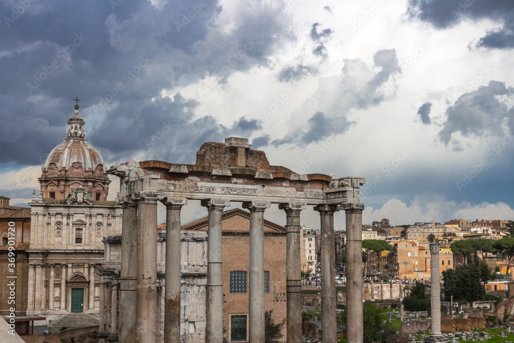 Roman forum before the storm. Italy