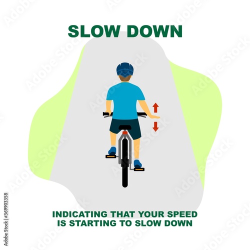 Cycling rules for traffic safety, slow down bicycle hand signals.