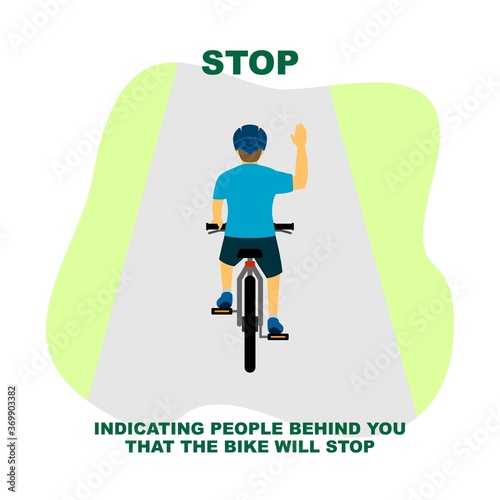 Cycling rules for traffic safety, stop bicycle hand signals.