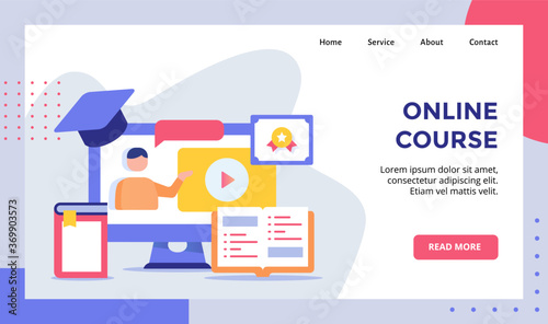 Online course concept campaign for web website home homepage landing page template banner with flat style.